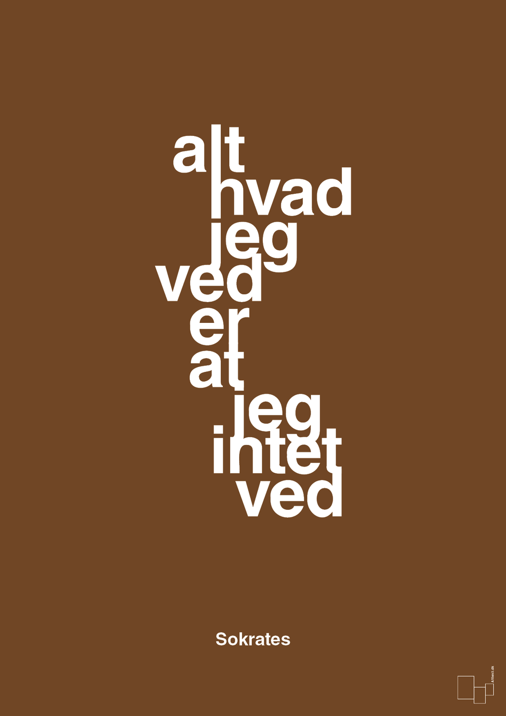 plakat: alt hvad jeg ved er at jeg intet ved - dark brown-Filosof-A1two3