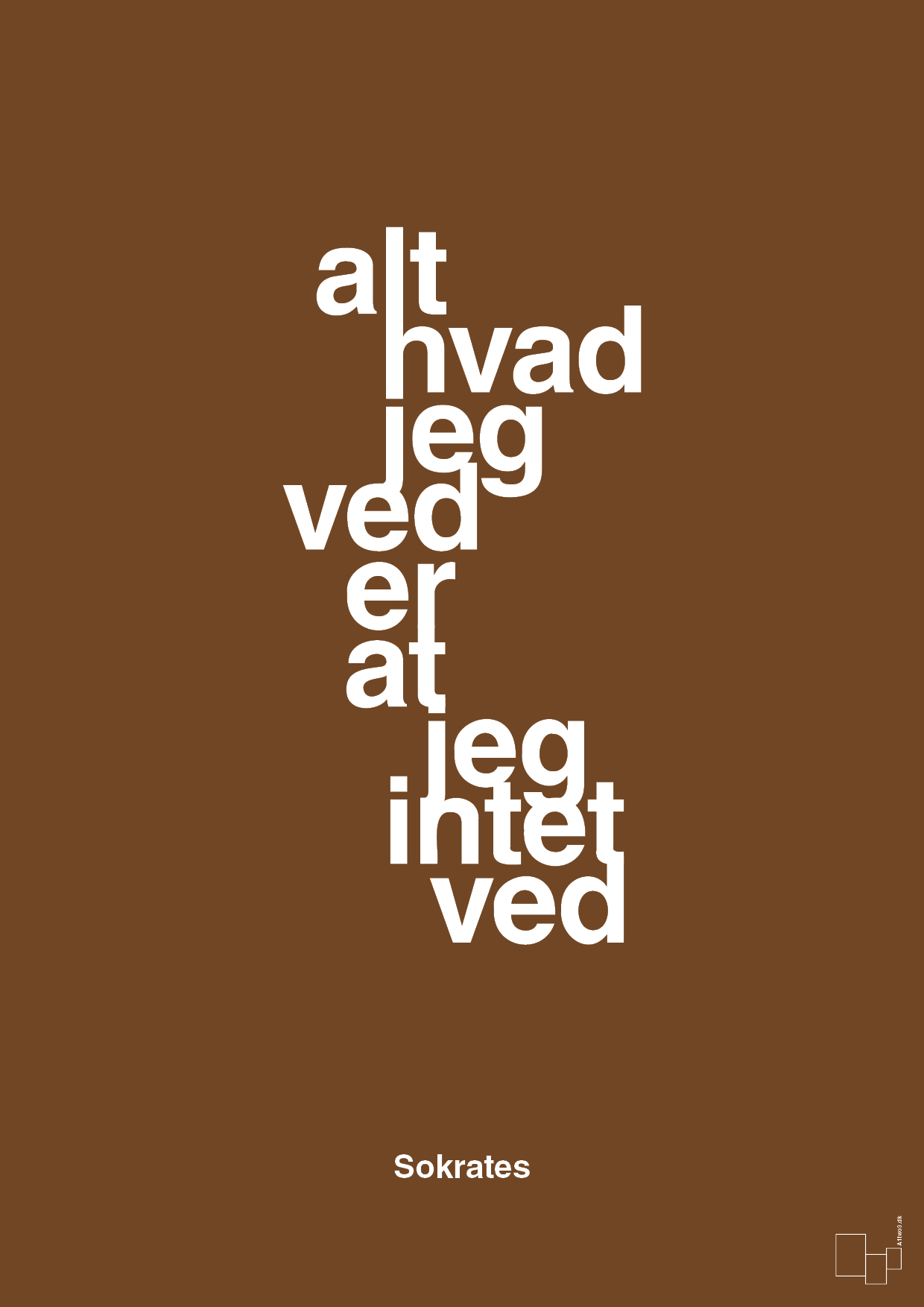 plakat: alt hvad jeg ved er at jeg intet ved - dark brown-Filosof-A1two3