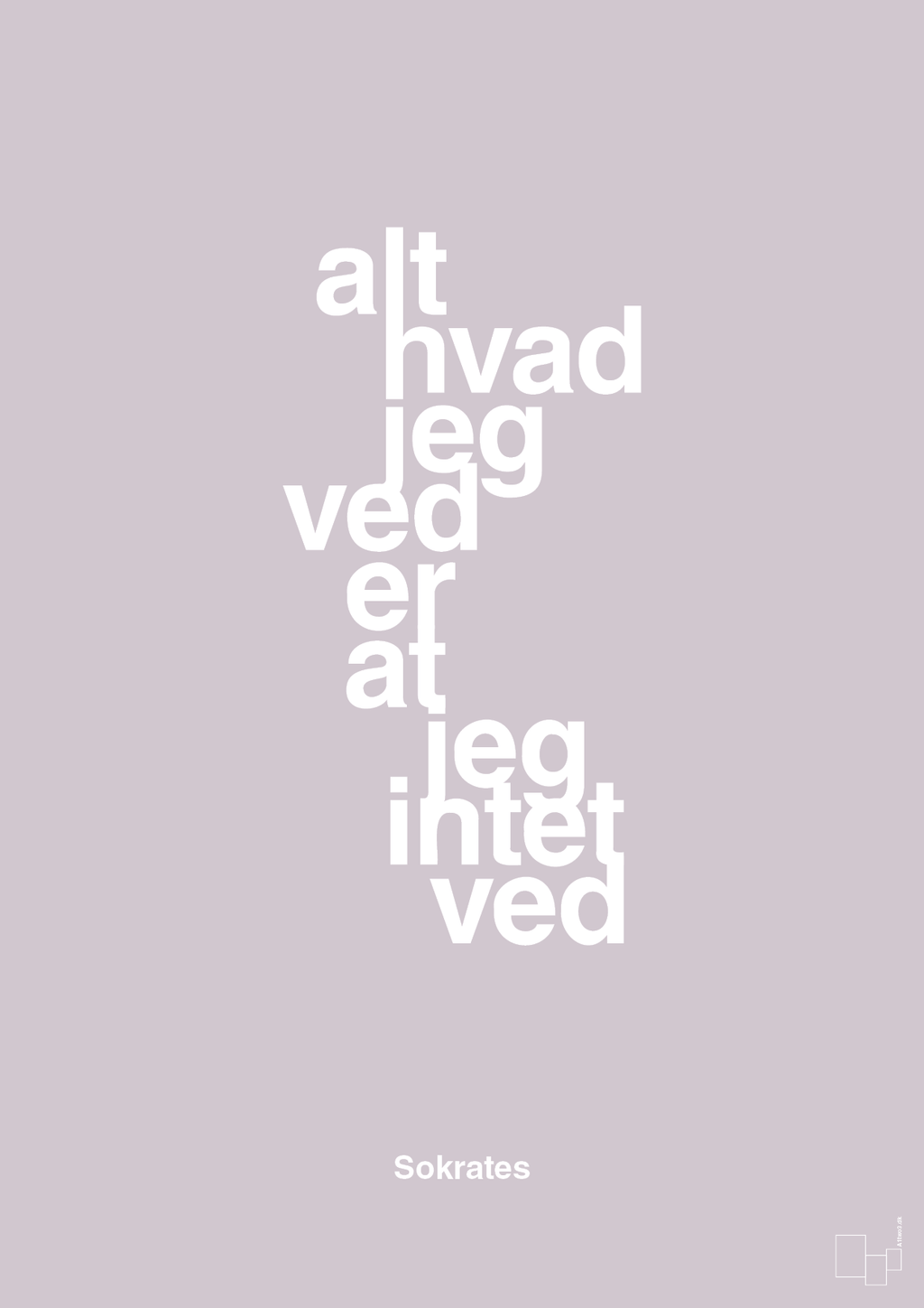 plakat: alt hvad jeg ved er at jeg intet ved - dusty lilac-Filosof-A1two3