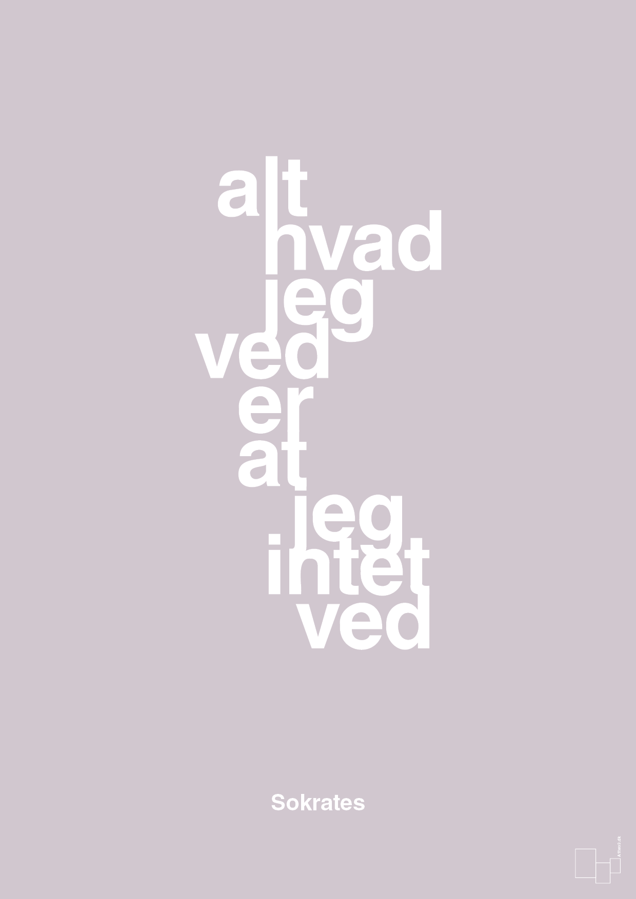 plakat: alt hvad jeg ved er at jeg intet ved - dusty lilac-Filosof-A1two3