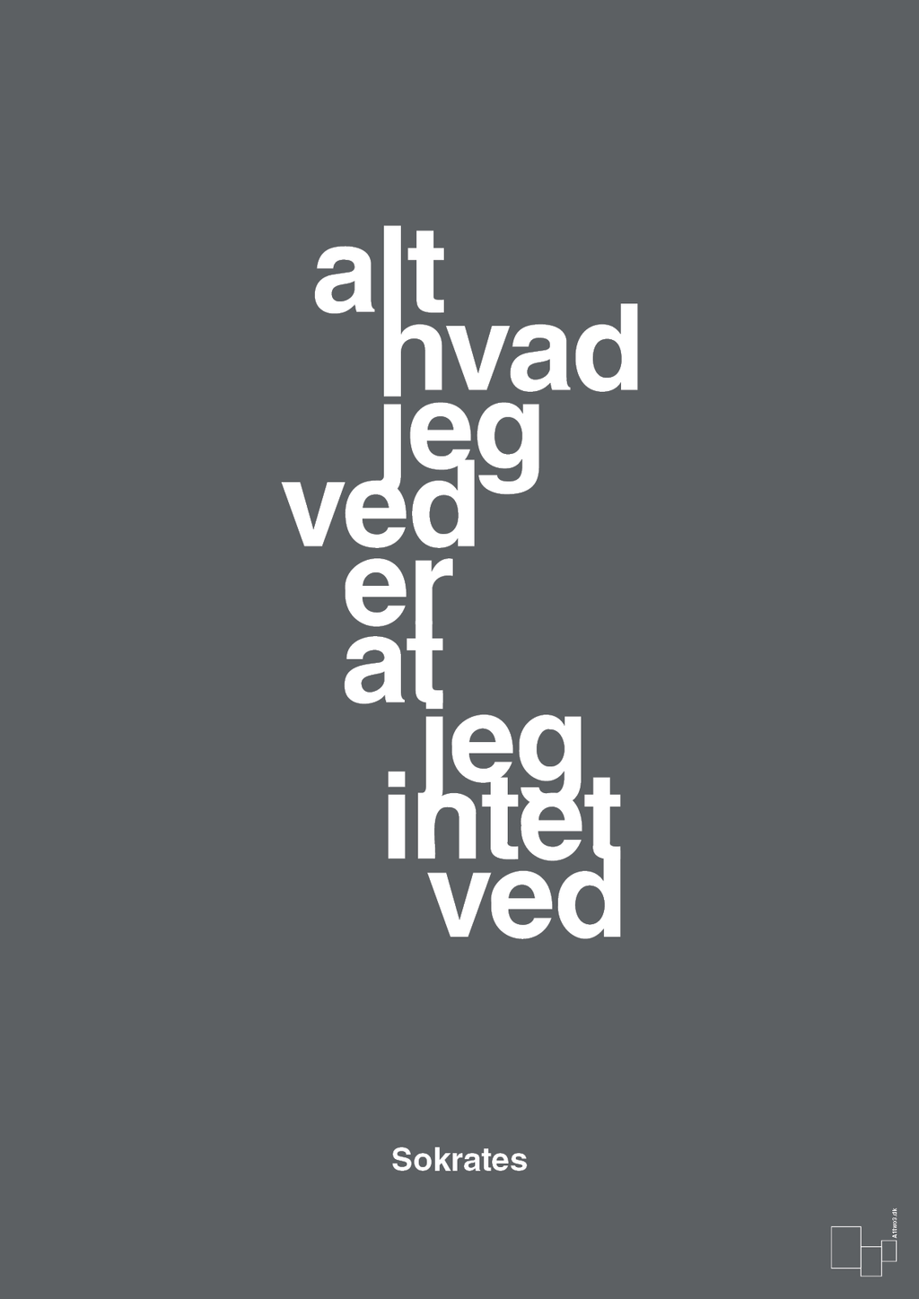 plakat: alt hvad jeg ved er at jeg intet ved - graphic charcoal-Filosof-A1two3