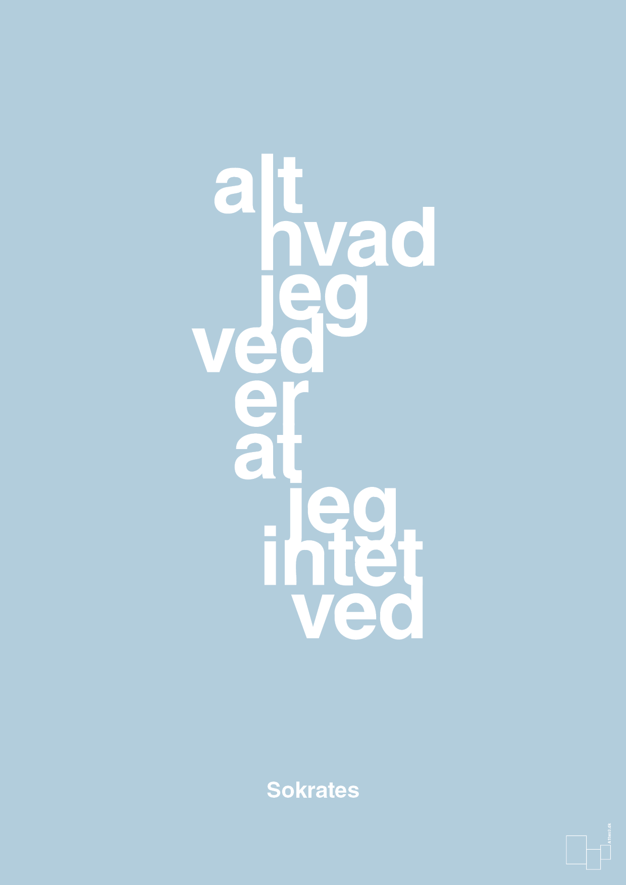 plakat: alt hvad jeg ved er at jeg intet ved - heavenly blue-Filosof-A1two3