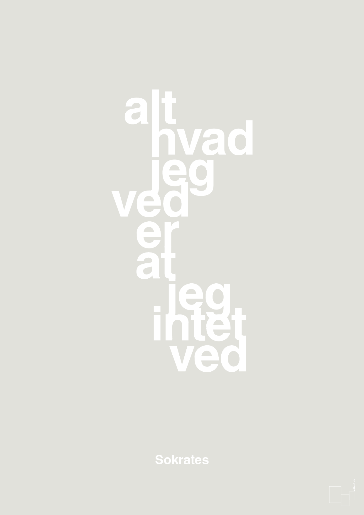 plakat: alt hvad jeg ved er at jeg intet ved - painters white-Filosof-A1two3