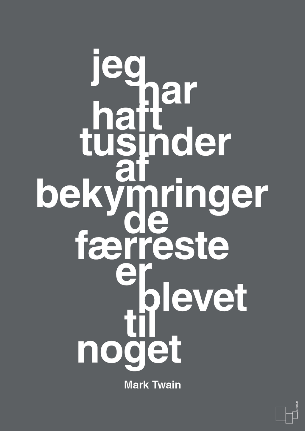 plakat: jeg har haft tusinder af bekymringer de færreste er blevet til noget - graphic charcoal-Forfatter-A1two3