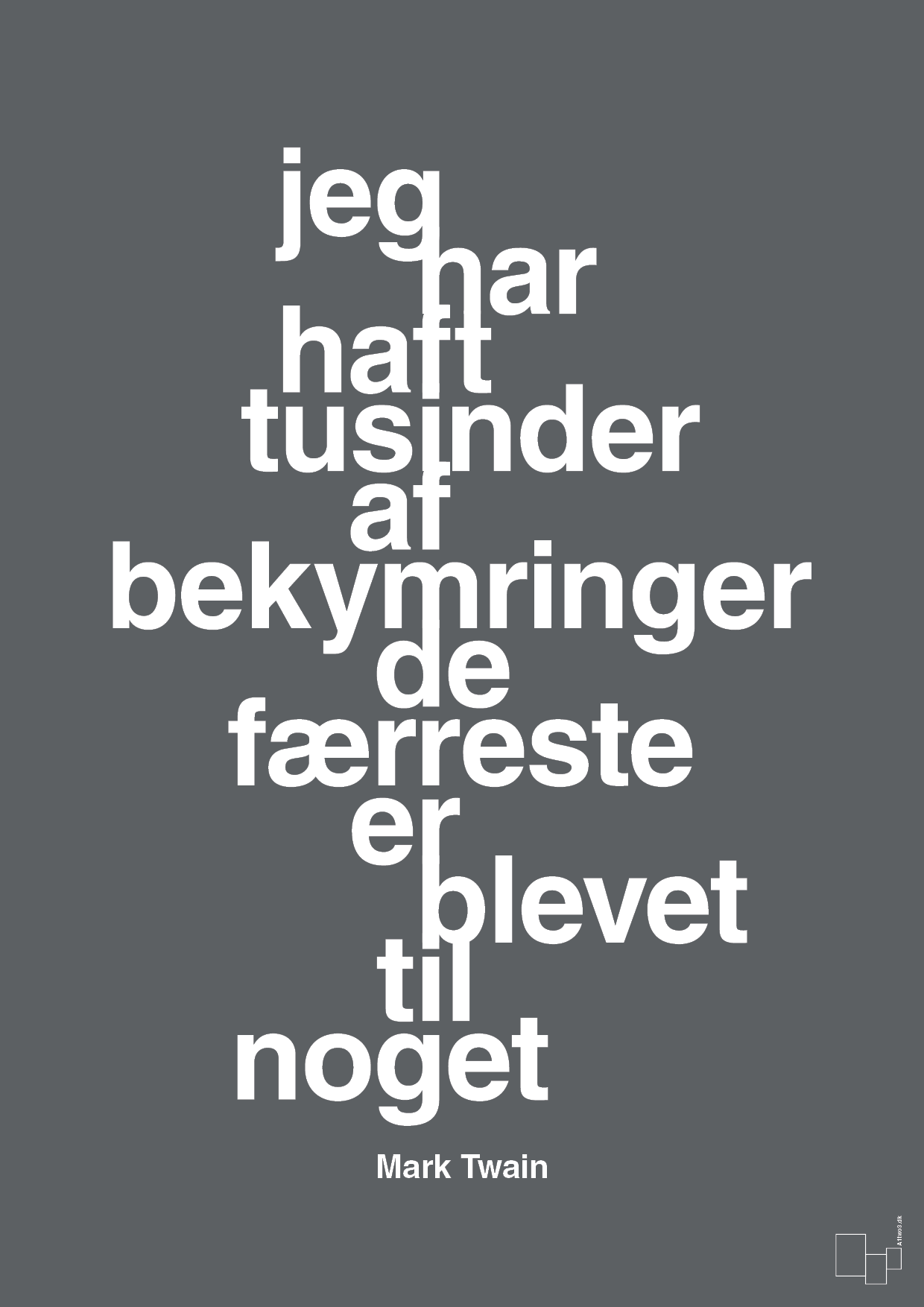 plakat: jeg har haft tusinder af bekymringer de færreste er blevet til noget - graphic charcoal-Forfatter-A1two3
