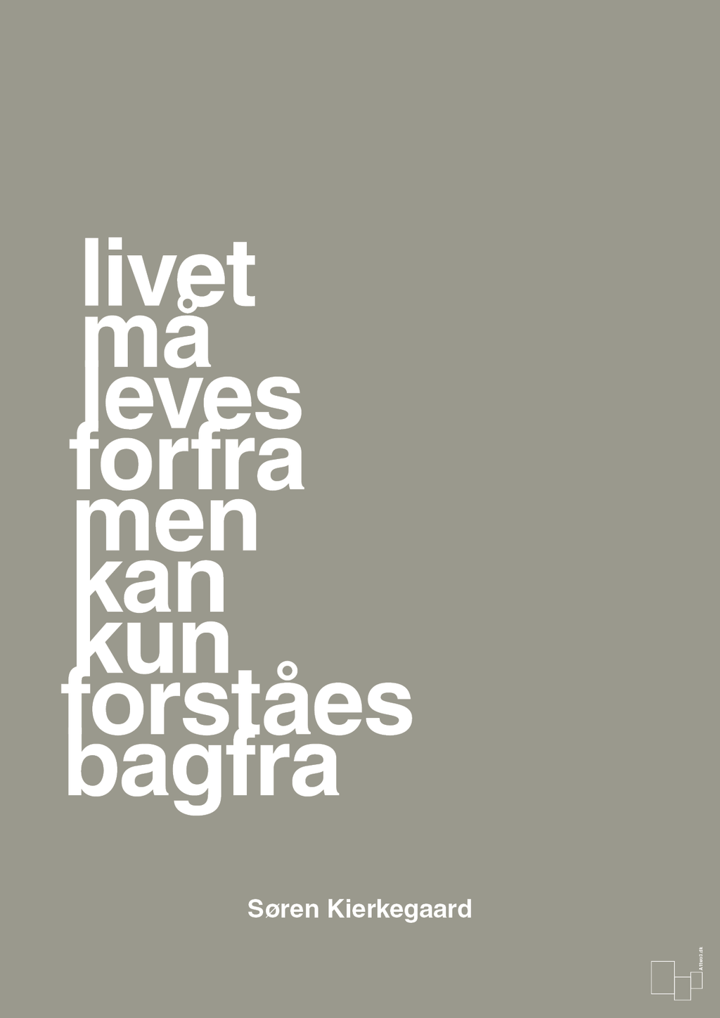 plakat: livet må leves forfra men kan kun forstås bagfra - battleship gray-Filosof-A1two3