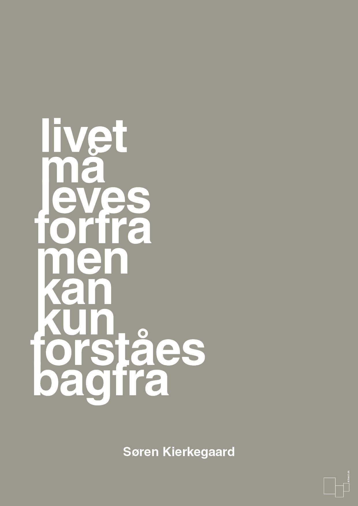 plakat: livet må leves forfra men kan kun forstås bagfra - battleship gray-Filosof-A1two3