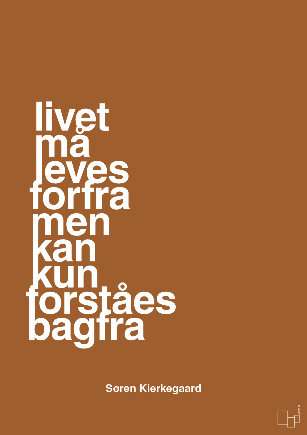 plakat: livet må leves forfra men kan kun forstås bagfra - cognac-Filosof-A1two3