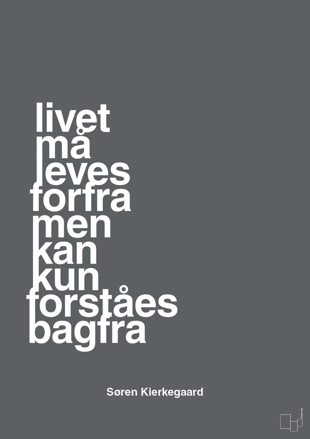 plakat: livet må leves forfra men kan kun forstås bagfra - graphic charcoal-Filosof-A1two3