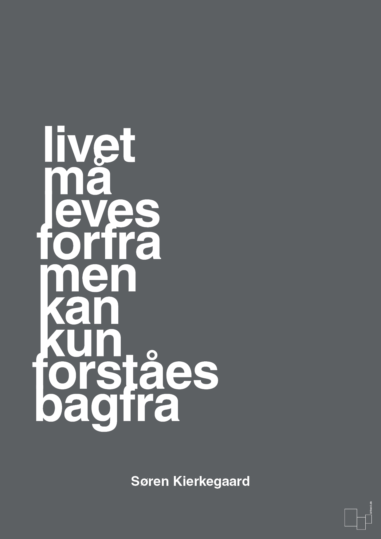 plakat: livet må leves forfra men kan kun forstås bagfra - graphic charcoal-Filosof-A1two3