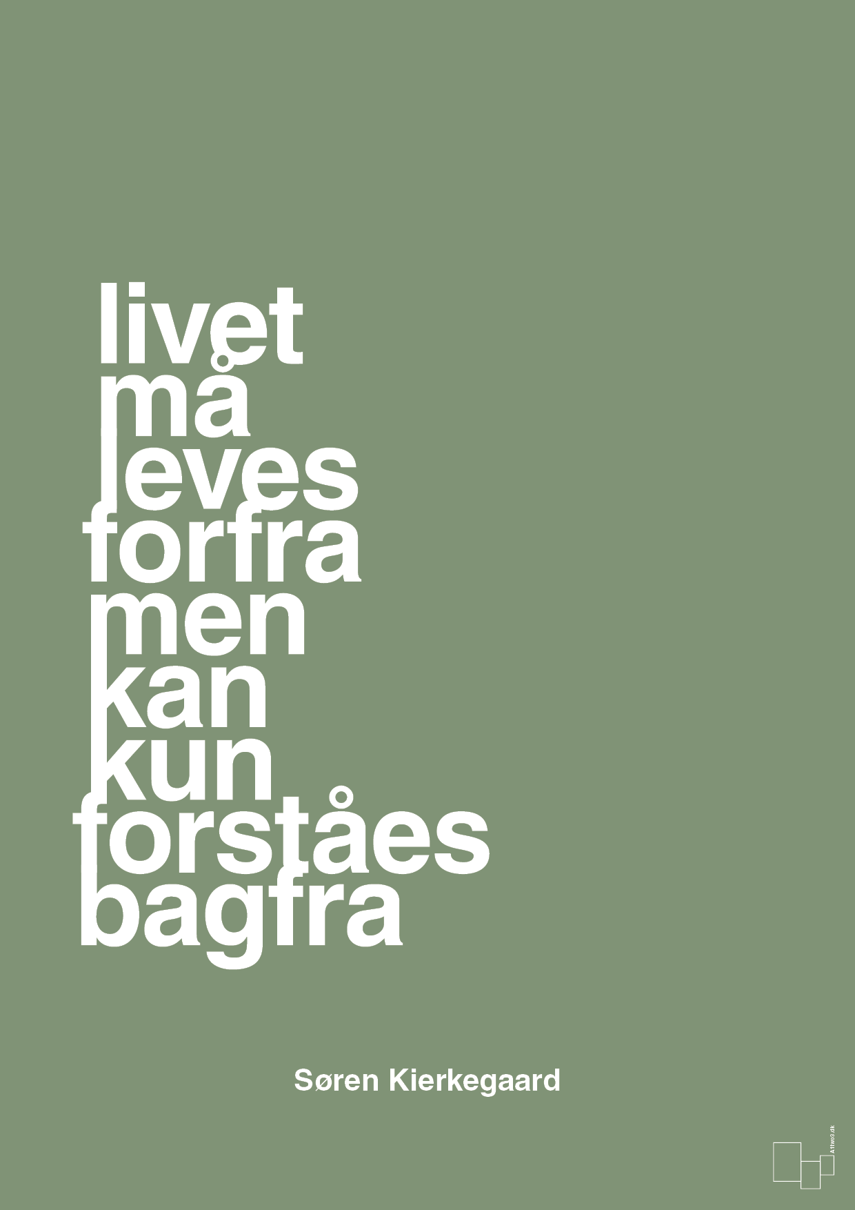 plakat: livet må leves forfra men kan kun forstås bagfra - jade-Filosof-A1two3