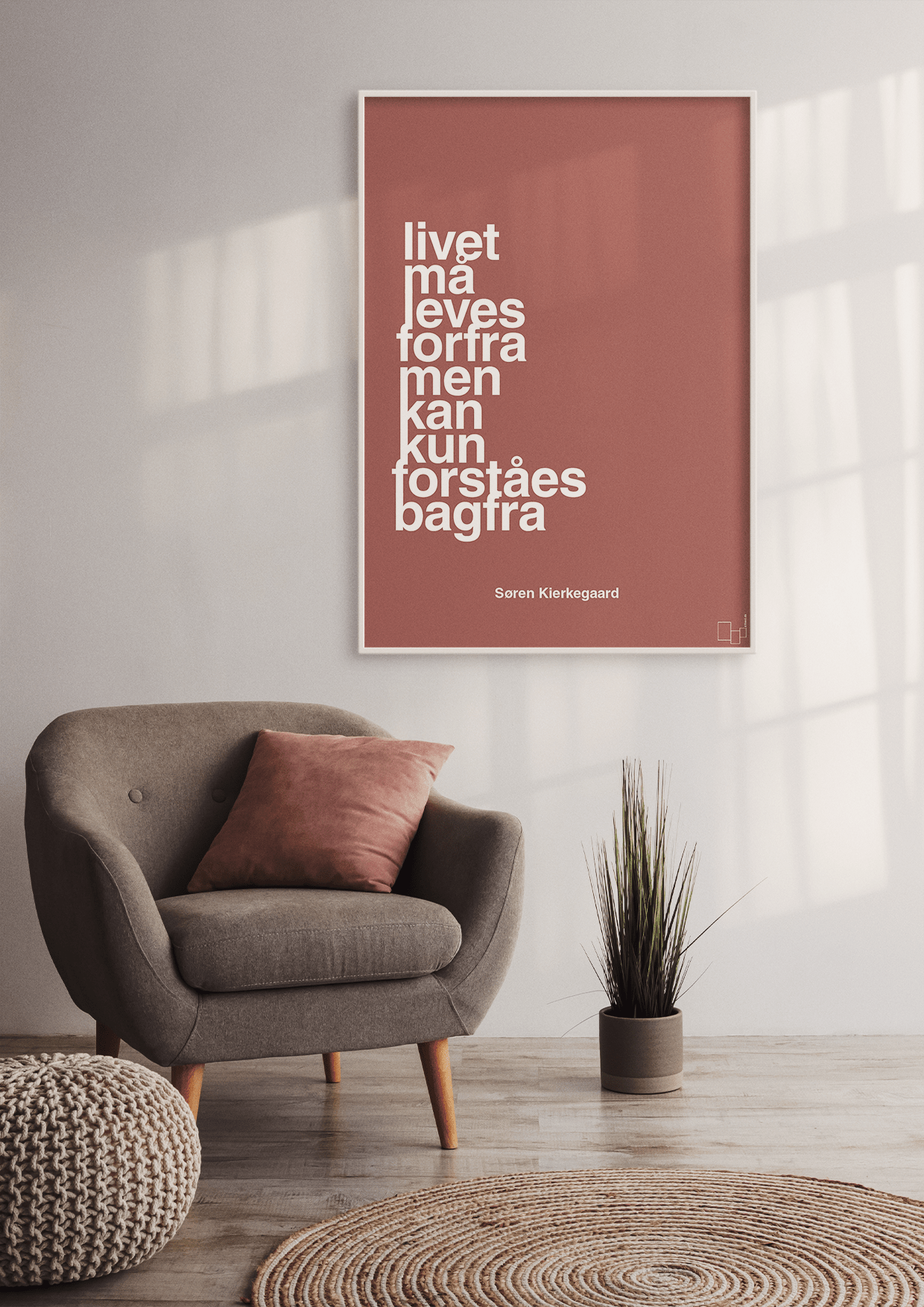 plakat: livet må leves forfra men kan kun forstås bagfra - graphic charcoal-Filosof-A1two3