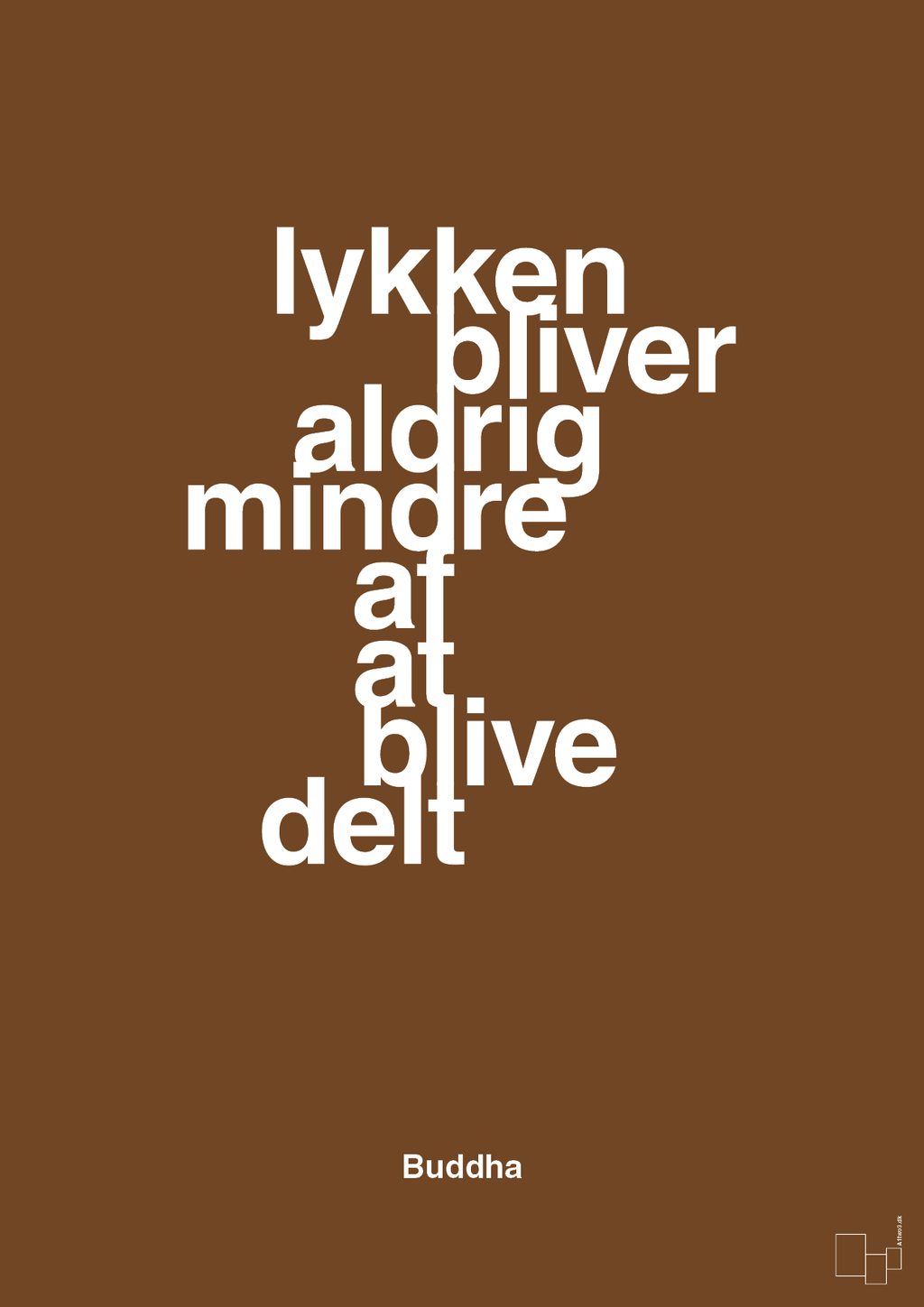 plakat: lykken bliver aldrig mindre af at blive delt - dark brown-Religion-A1two3
