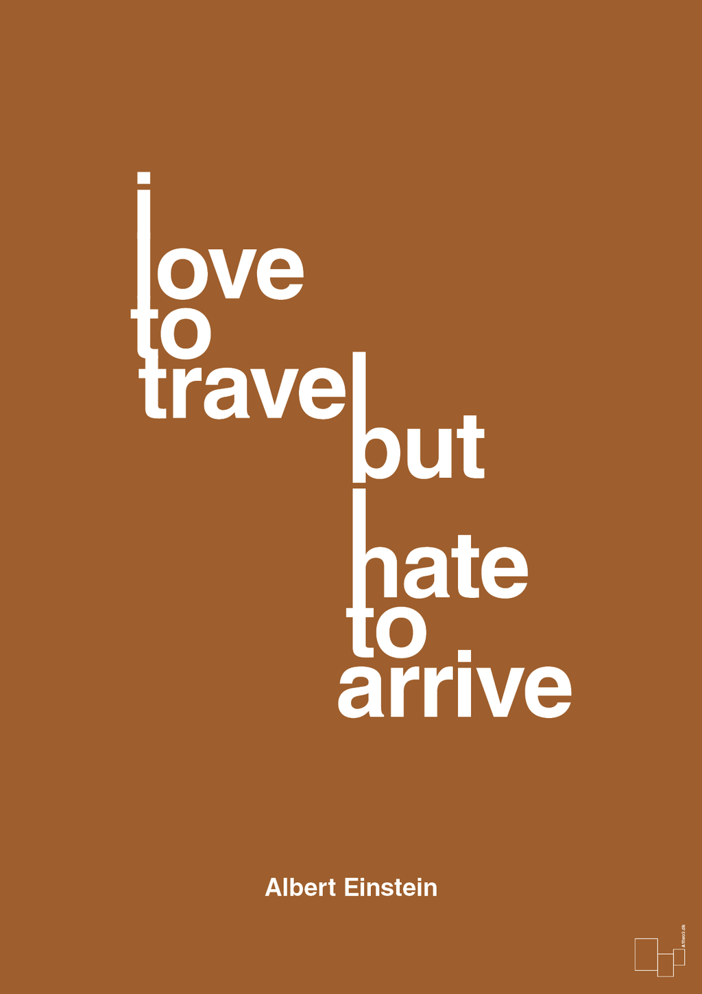 plakat: i love to travel but hate to arrive - cognac-Fysiker-A1two3