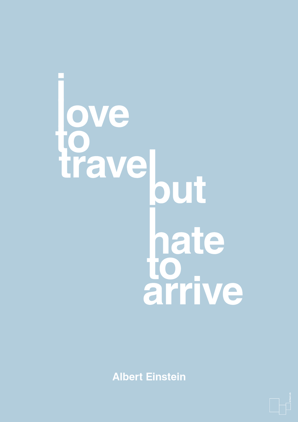 plakat: i love to travel but hate to arrive - heavenly blue-Fysiker-A1two3
