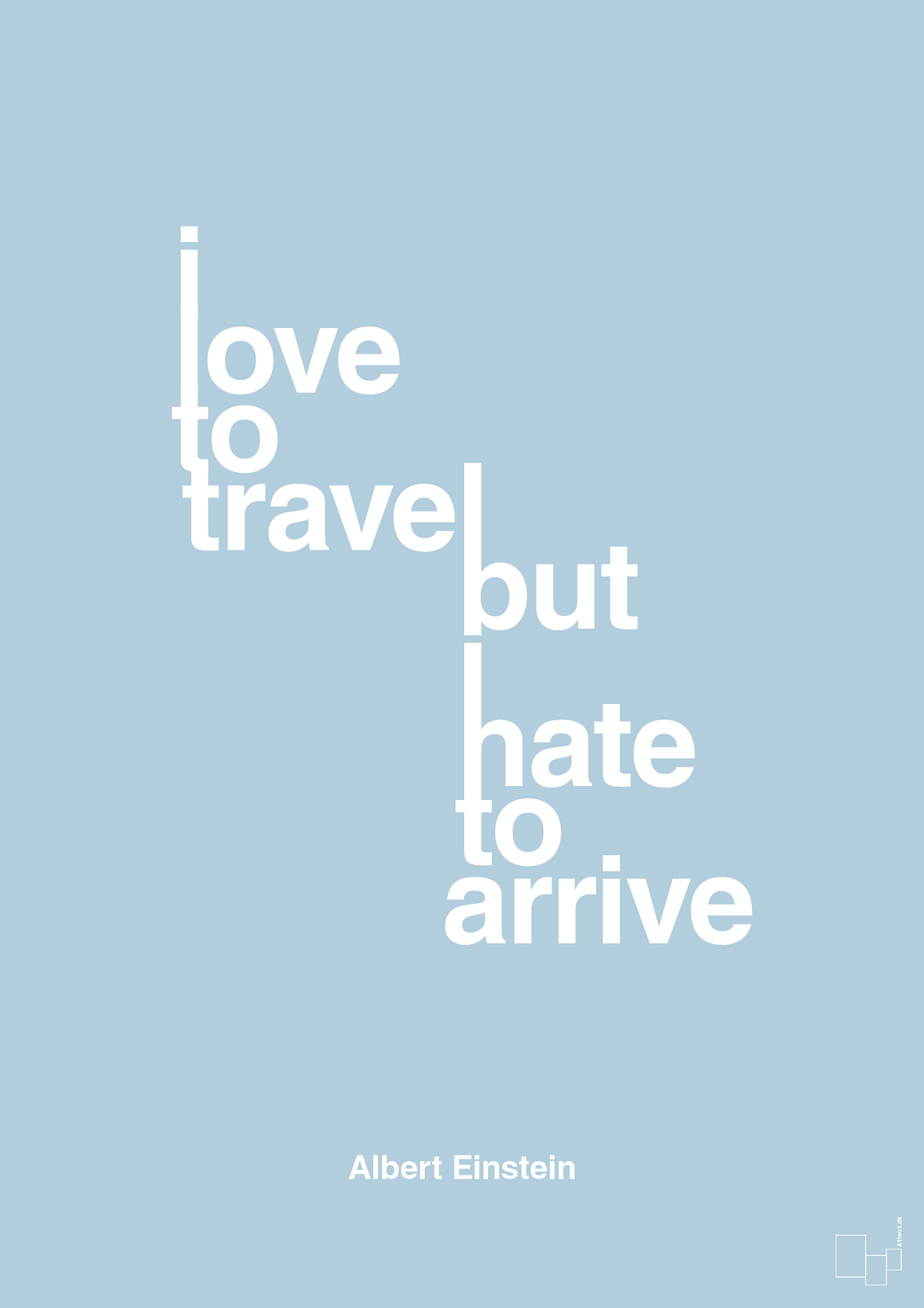plakat: i love to travel but hate to arrive - heavenly blue-Fysiker-A1two3