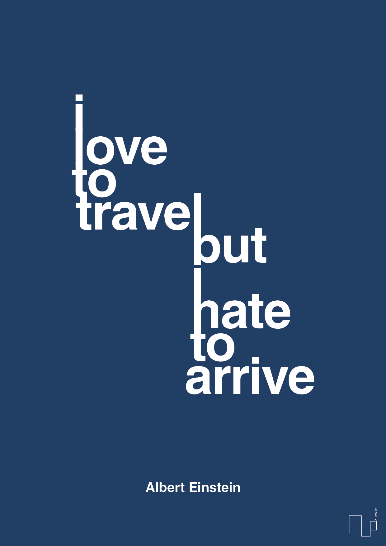 plakat: i love to travel but hate to arrive - lapis blue-Fysiker-A1two3