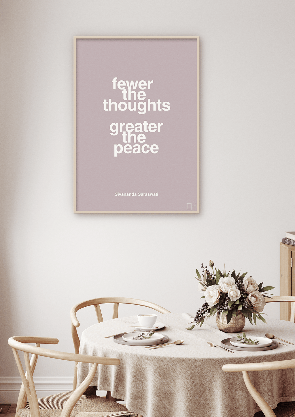 plakat: fewer the thoughts greater the peace - graphic charcoal-Religion-A1two3