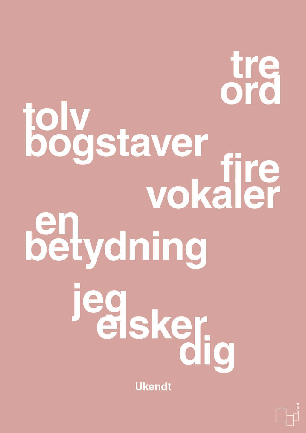 plakat: tre ord tolv bogstaver fire vokaler en betydning jeg elsker dig - bubble shell-Ukendt-A1two3