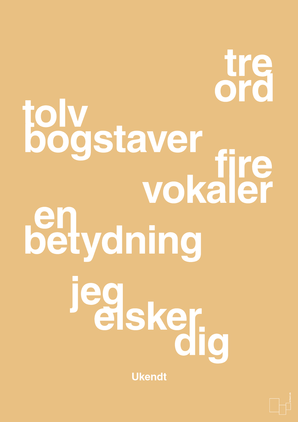 plakat: tre ord tolv bogstaver fire vokaler en betydning jeg elsker dig - charismatic-Ukendt-A1two3