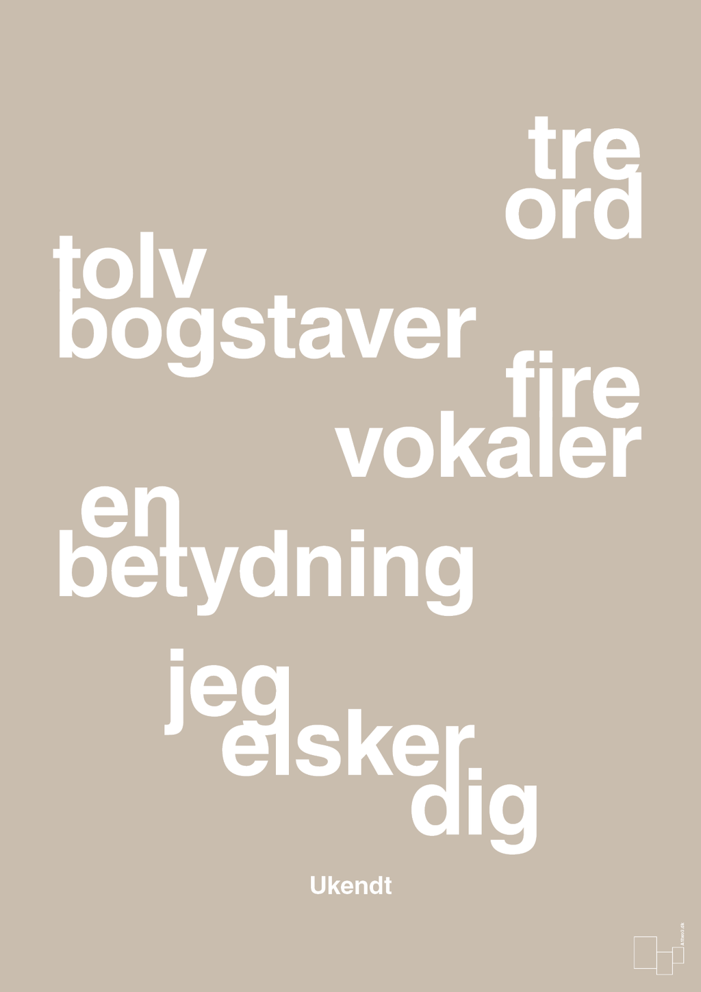 plakat: tre ord tolv bogstaver fire vokaler en betydning jeg elsker dig - creamy mushroom-Ukendt-A1two3