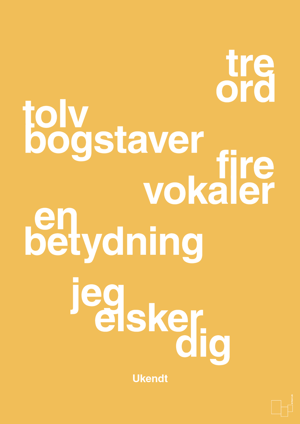 plakat: tre ord tolv bogstaver fire vokaler en betydning jeg elsker dig - honeycomb-Ukendt-A1two3