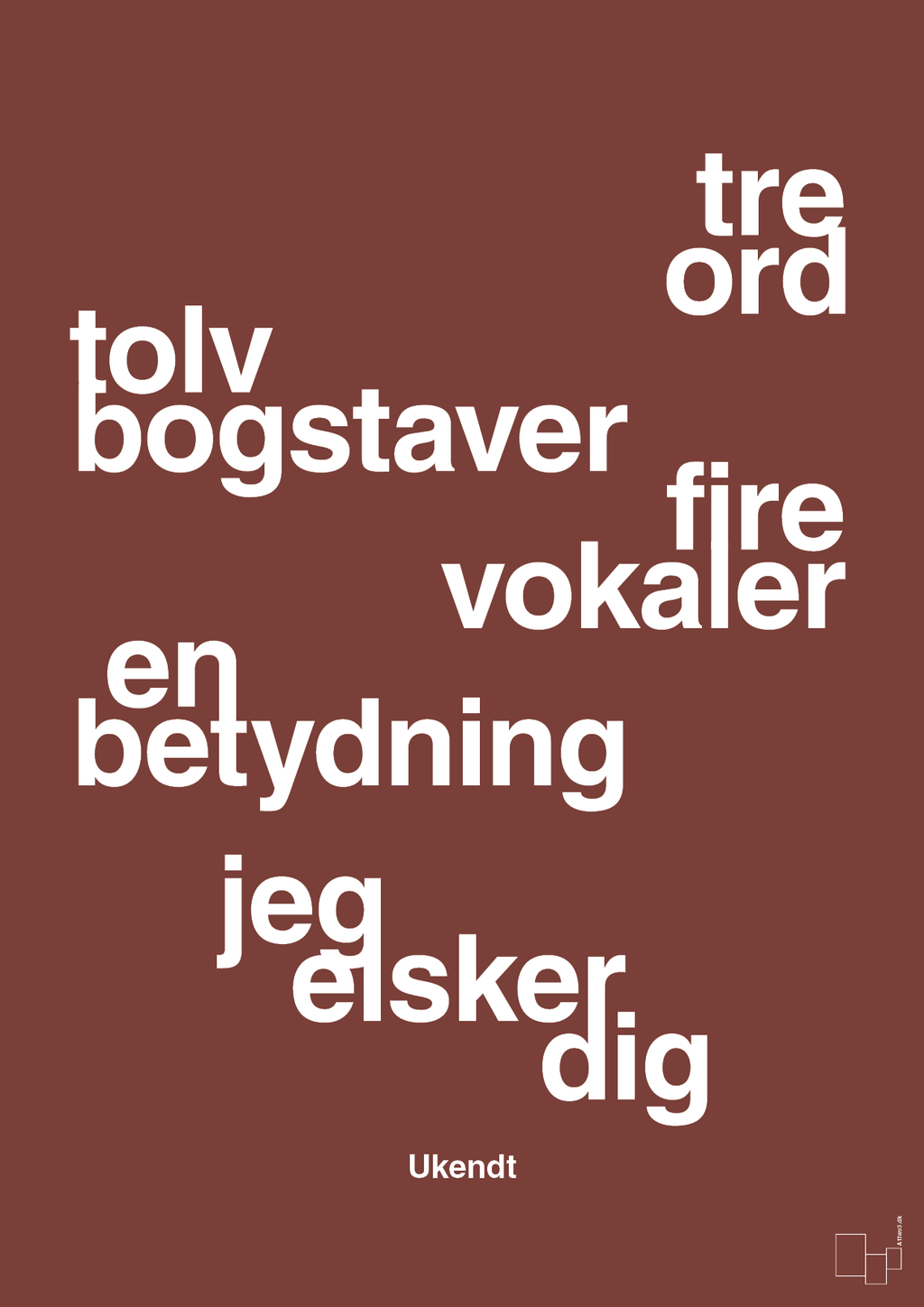 plakat: tre ord tolv bogstaver fire vokaler en betydning jeg elsker dig - red pepper-Ukendt-A1two3