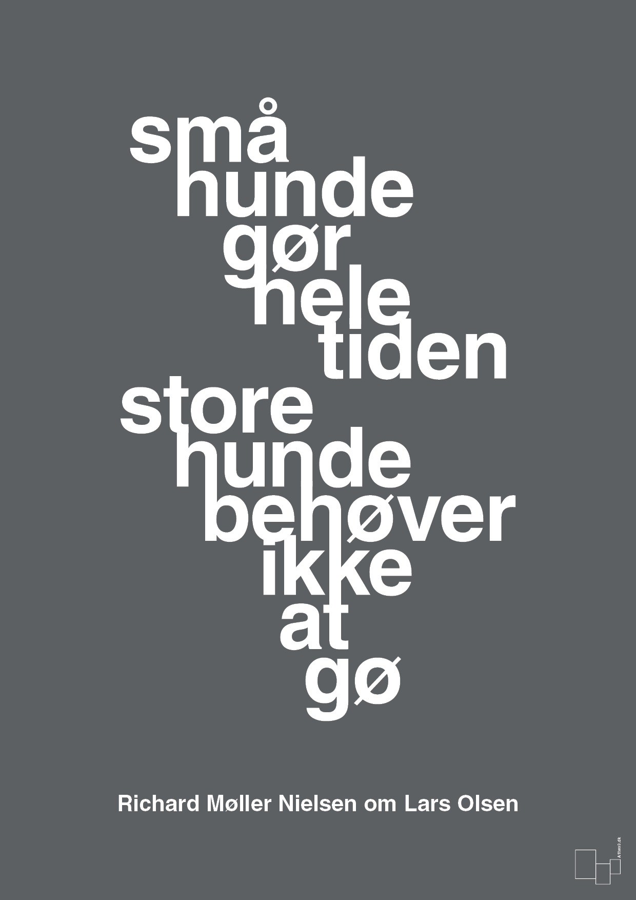 plakat: små hunde gør hele tiden store hunde behøver ikke at gø - graphic charcoal-Fodbold-A1two3