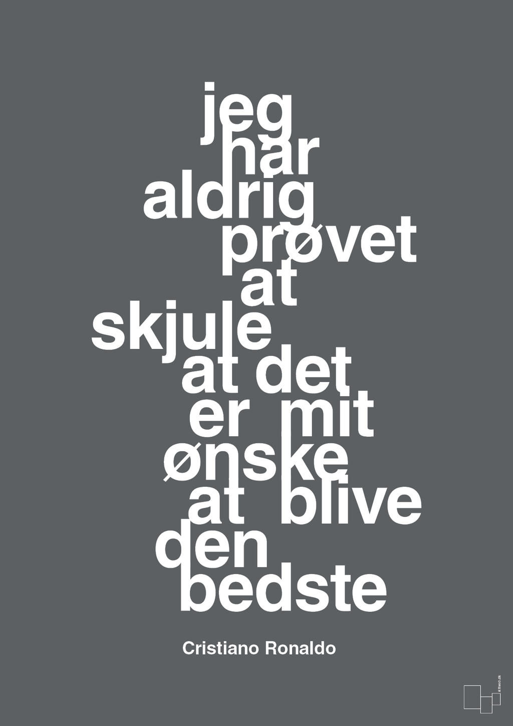 plakat: jeg har aldrig prøvet at skjule at det er mit ønske at blive den bedste - graphic charcoal-Fodbold-A1two3