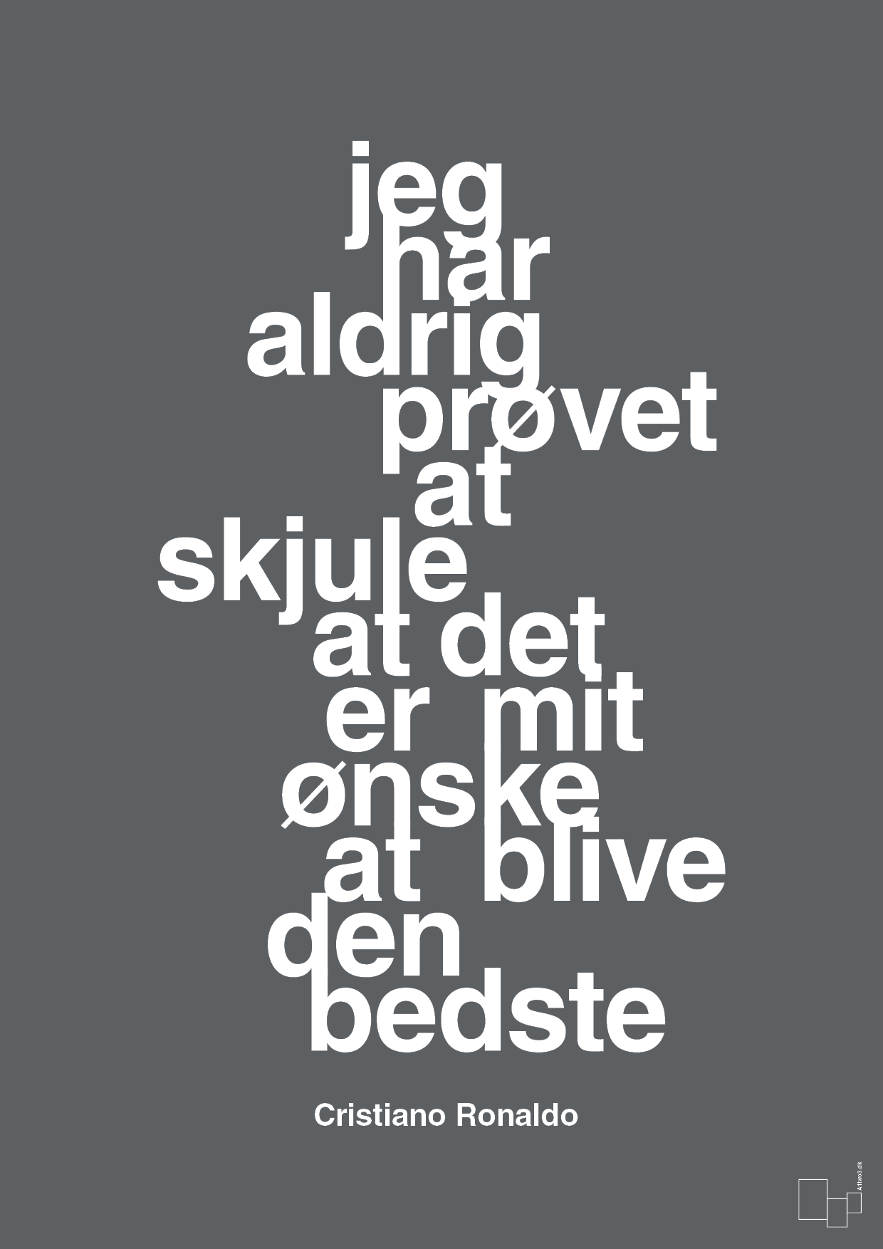plakat: jeg har aldrig prøvet at skjule at det er mit ønske at blive den bedste - graphic charcoal-Fodbold-A1two3