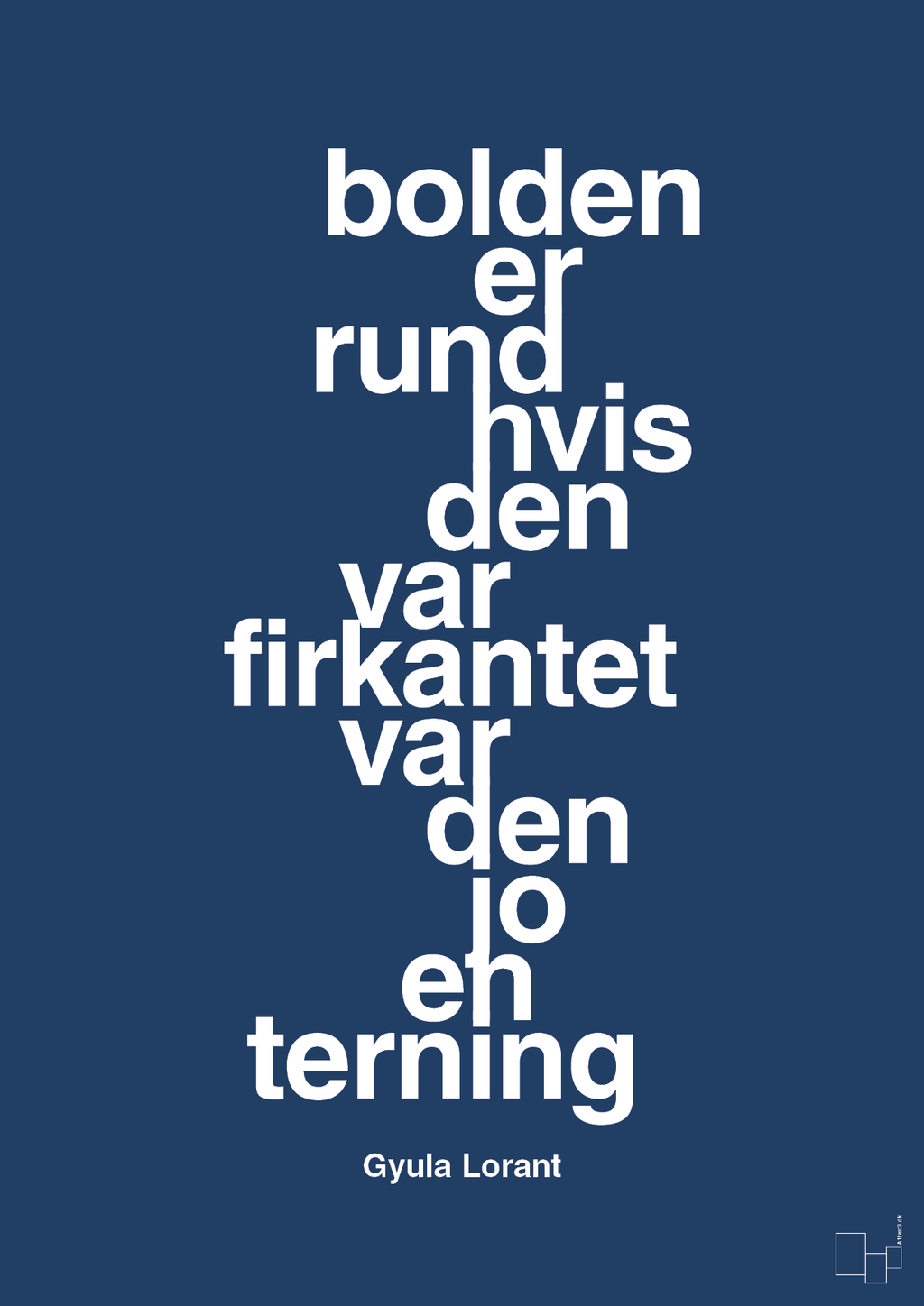 plakat: bolden er rund hvis den var firkantet var den jo en terning - lapis blue-Fodbold-A1two3