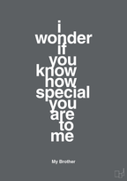 plakat: my brother - i wonder if you know how special you are to me - graphic charcoal-Familie-A1two3