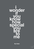 plakat: my sister - i wonder if you know how special you are to me - graphic charcoal-Familie-A1two3