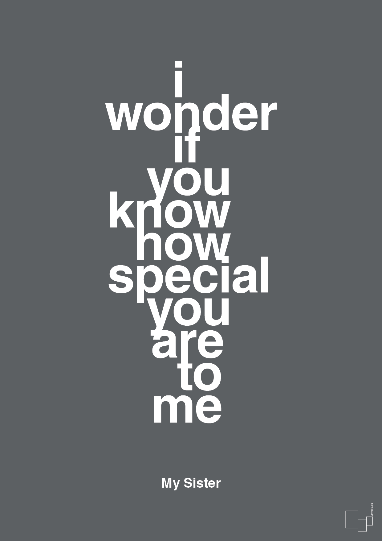 plakat: my sister - i wonder if you know how special you are to me - graphic charcoal-Familie-A1two3