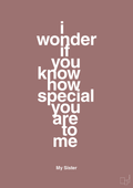 plakat: my sister - i wonder if you know how special you are to me - plum-Familie-A1two3