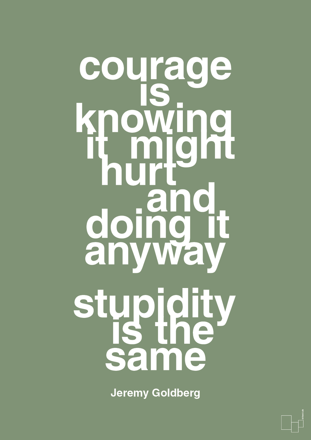 plakat: courage is knowing it might hurt and doing it anyway stupidity is the same - jade-Forfatter-A1two3