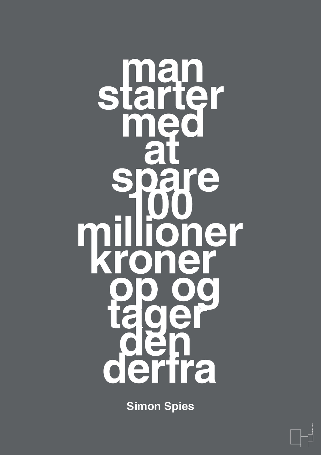 plakat: man starter med at spare 100 millioner kroner op og tager den derfra - graphic charcoal-Erhverv-A1two3