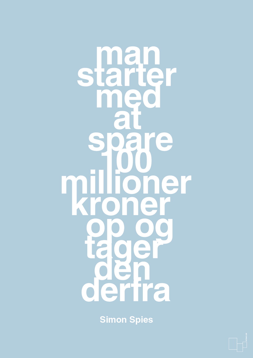plakat: man starter med at spare 100 millioner kroner op og tager den derfra - heavenly blue-Erhverv-A1two3