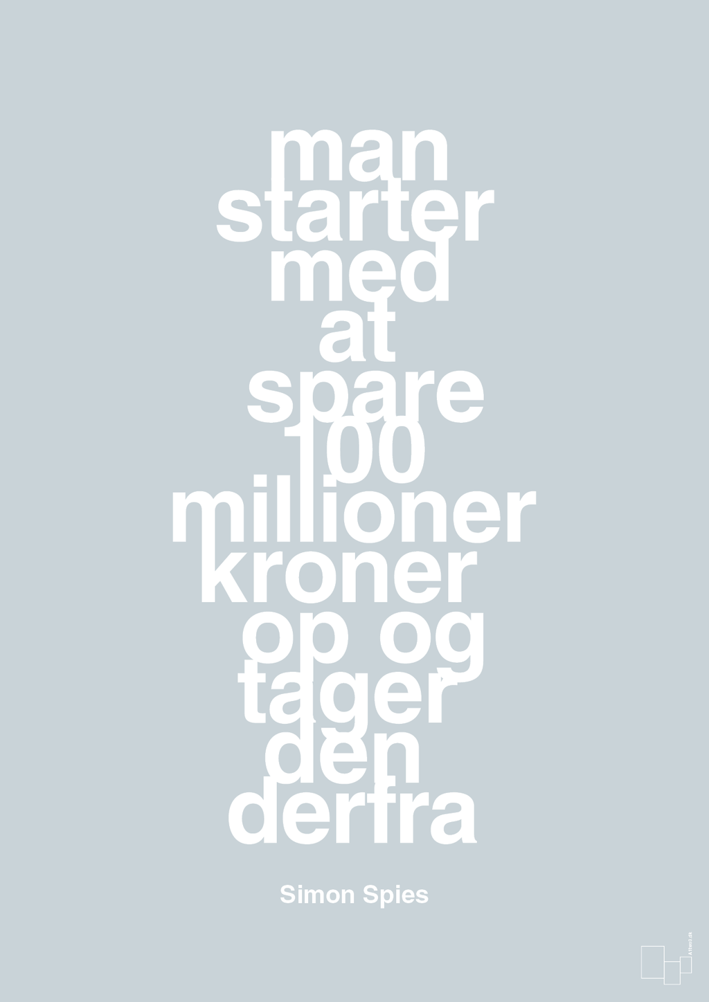 plakat: man starter med at spare 100 millioner kroner op og tager den derfra - light drizzle-Erhverv-A1two3