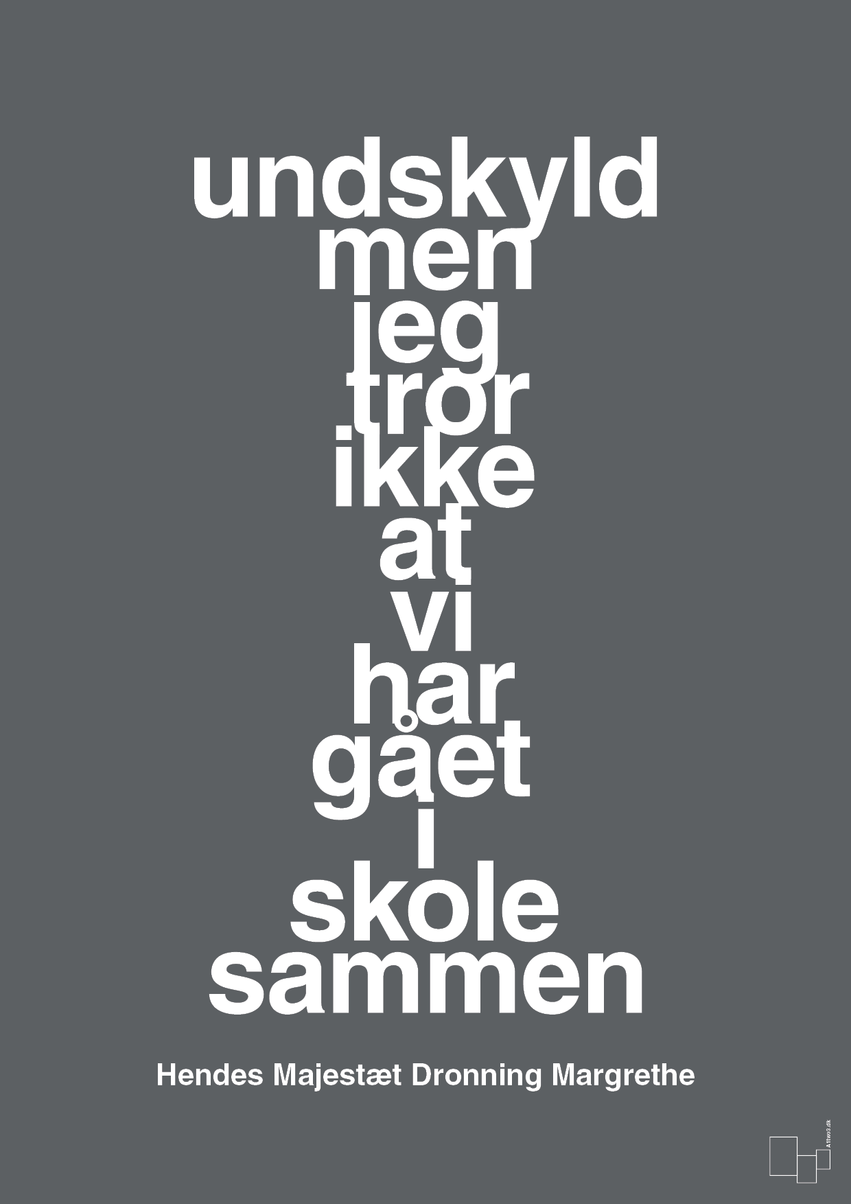 plakat: undskyld men jeg tror ikke at vi har gået i skole sammen - graphic charcoal-Royale-A1two3