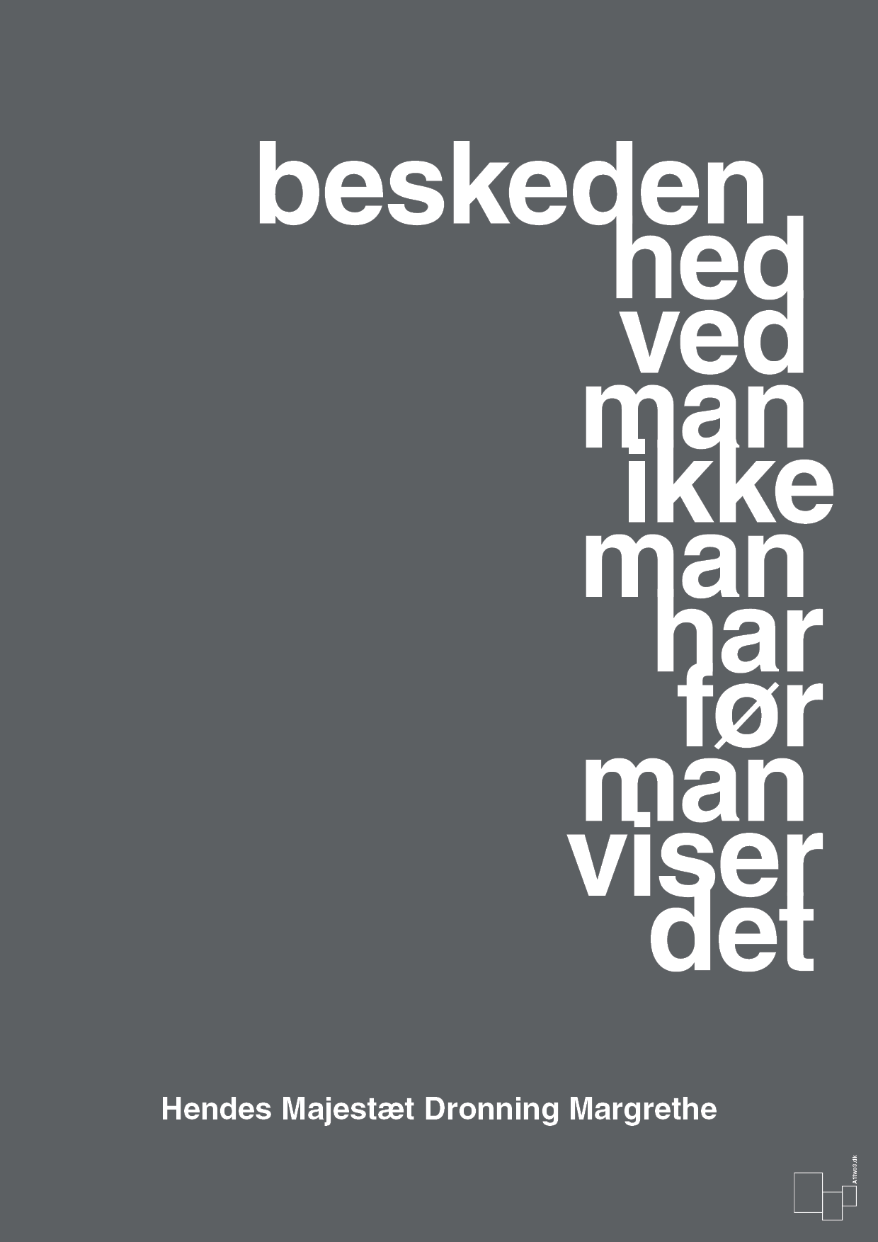 plakat: beskedenhed ved man ikke, man har før man viser det - graphic charcoal-Royale-A1two3