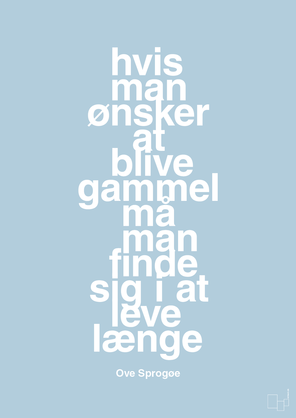 plakat: hvis man ønsker at blive gammel må man finde sig i at leve længe - heavenly blue-Skuespiller-A1two3