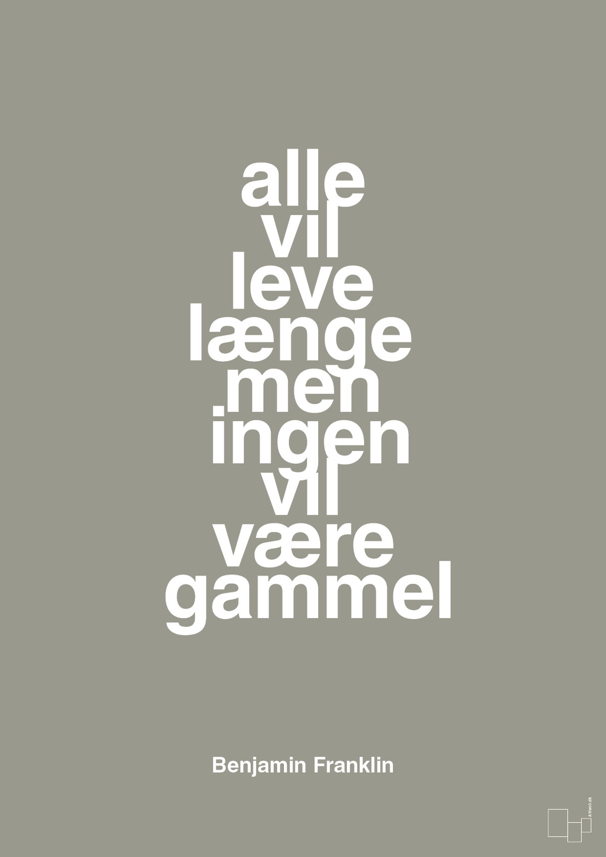 plakat: alle vil leve længe men ingen vil være gammel - battleship gray-Politikker-A1two3