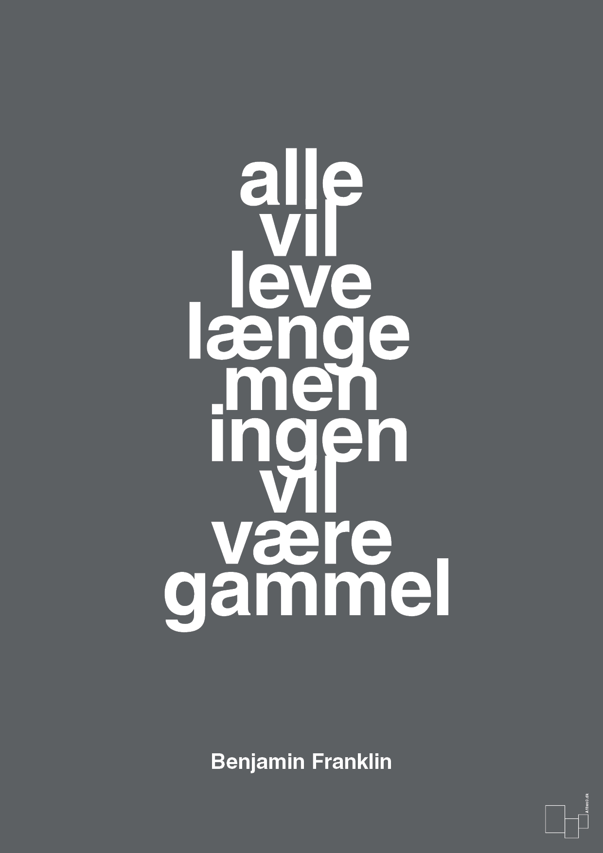 plakat: alle vil leve længe men ingen vil være gammel - graphic charcoal-Politikker-A1two3