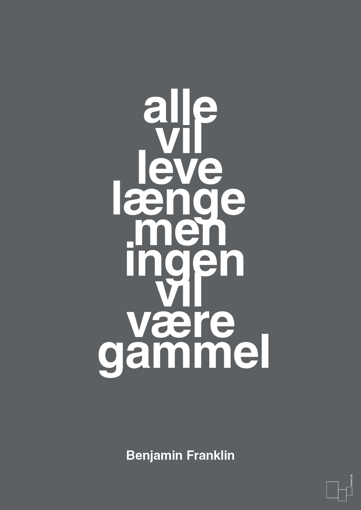 plakat: alle vil leve længe men ingen vil være gammel - graphic charcoal-Politikker-A1two3