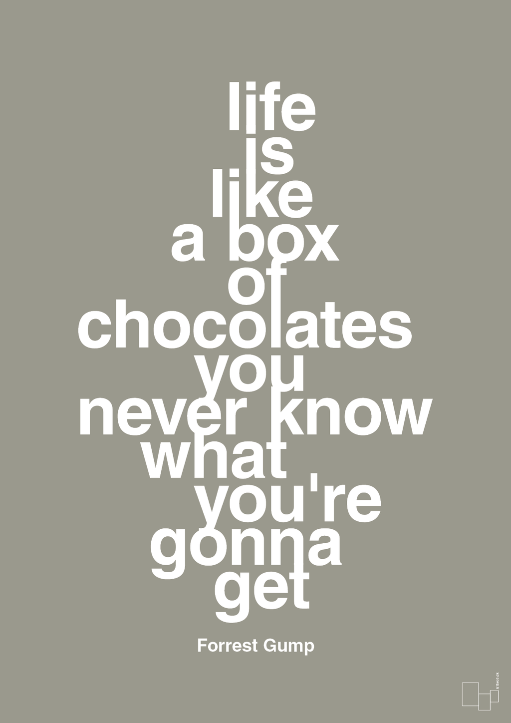 plakat: life is like a box of chocolates you never know what you're gonna get - battleship gray-Film & TV-A1two3