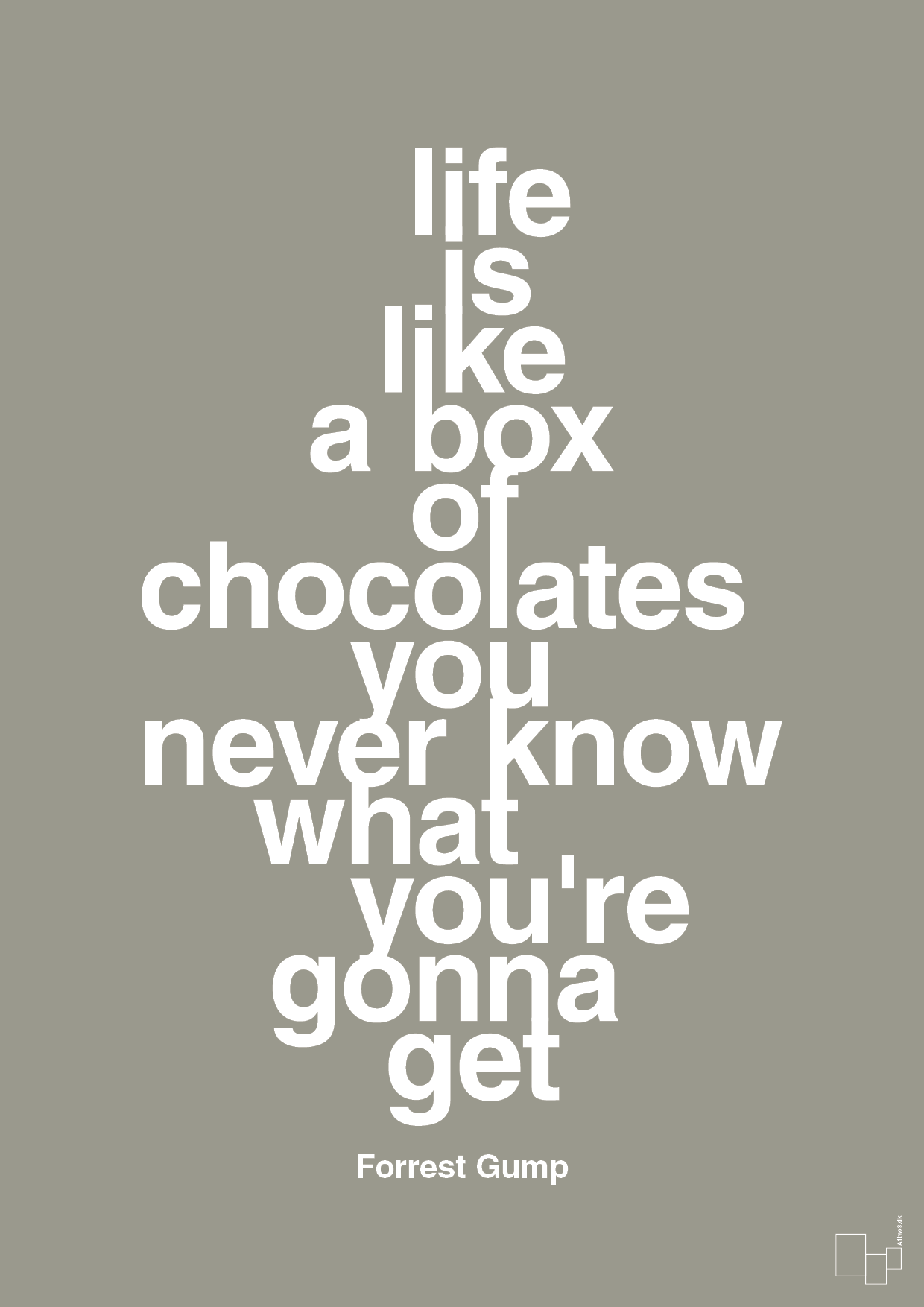 plakat: life is like a box of chocolates you never know what you're gonna get - battleship gray-Film & TV-A1two3