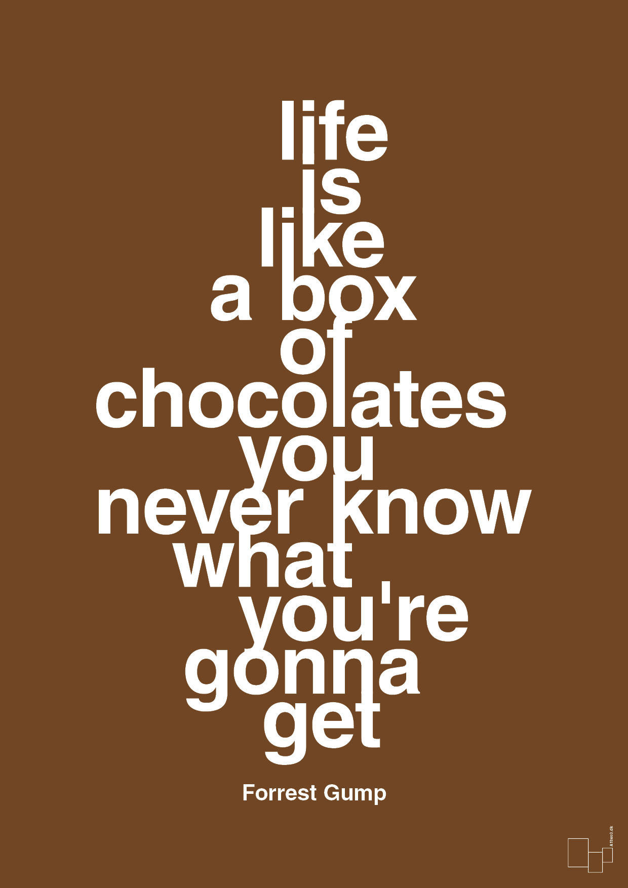 plakat: life is like a box of chocolates you never know what you're gonna get - dark brown-Film & TV-A1two3