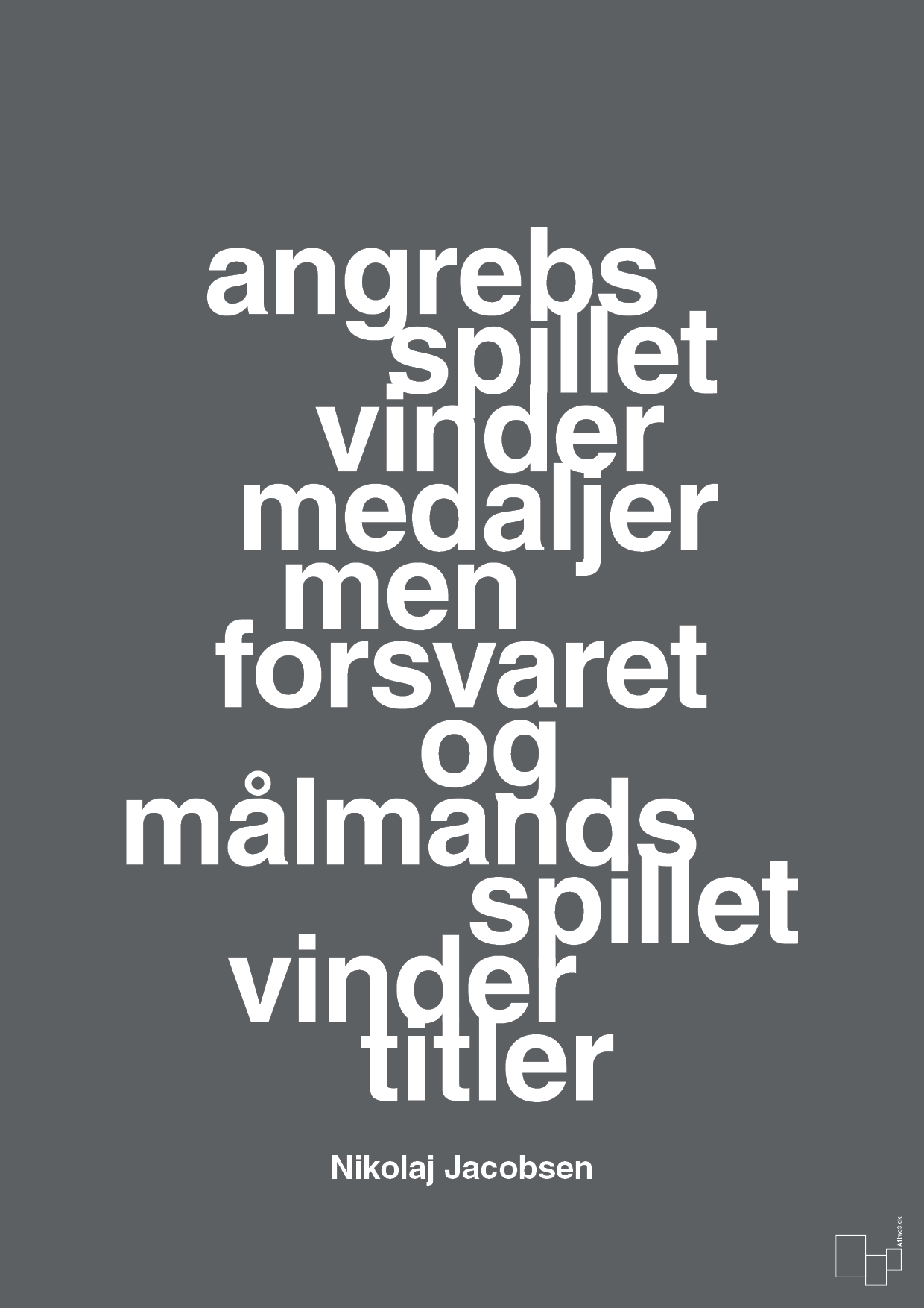 plakat: angrebsspillet vinder medaljer men forsvaret og målmandsspillet vinder titler - graphic charcoal-Håndbold-A1two3