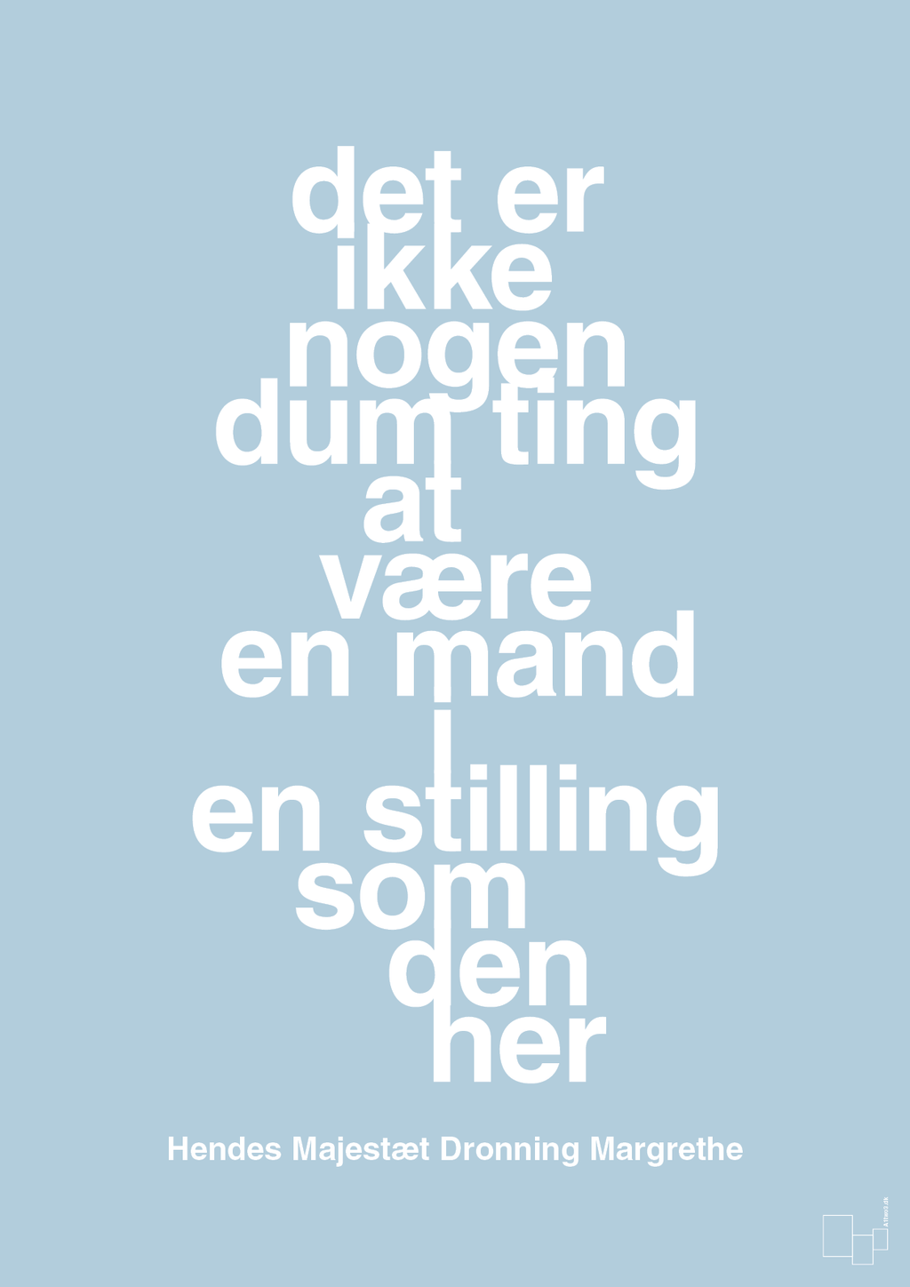 plakat: det er ikke nogen dum ting at være en mand i en stilling som den her - heavenly blue-Royale-A1two3